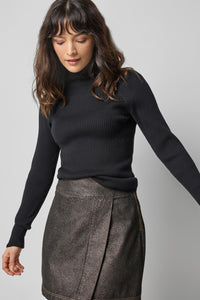 Lilla P Cotton Cashmere Slim Rib Turtleneck