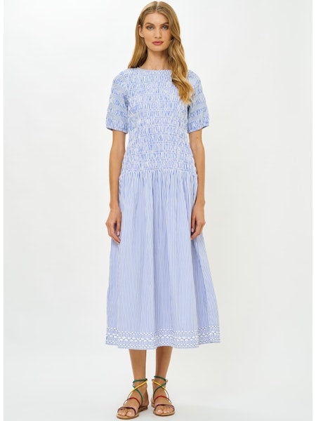 Oliphant Striped Smocked Drop Waist Maxi Dress