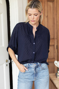 Emerson Fry Mandarin Collar Maritime Swiss Dot Top