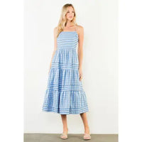 THML Thin Strap Pattern Tiered Dress