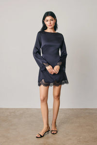 Dress Forum Satin & Lace Long Sleeve Mini Dress