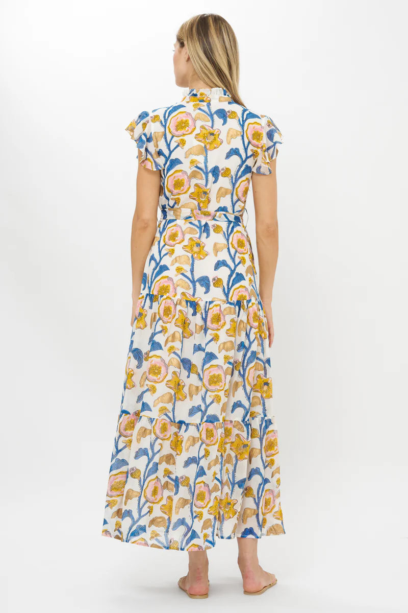 Oliphant Ruffle Collar Poppy Print Maxi Dress
