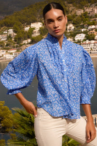 Oliphant Ruffle Front Blouse Ditsy Blue