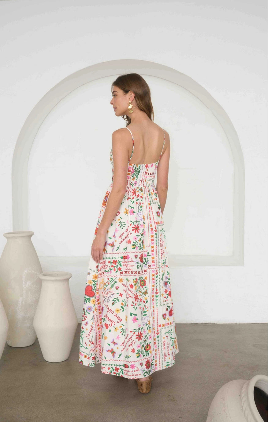 Moon River Floral Garland Pleated Midi Dress