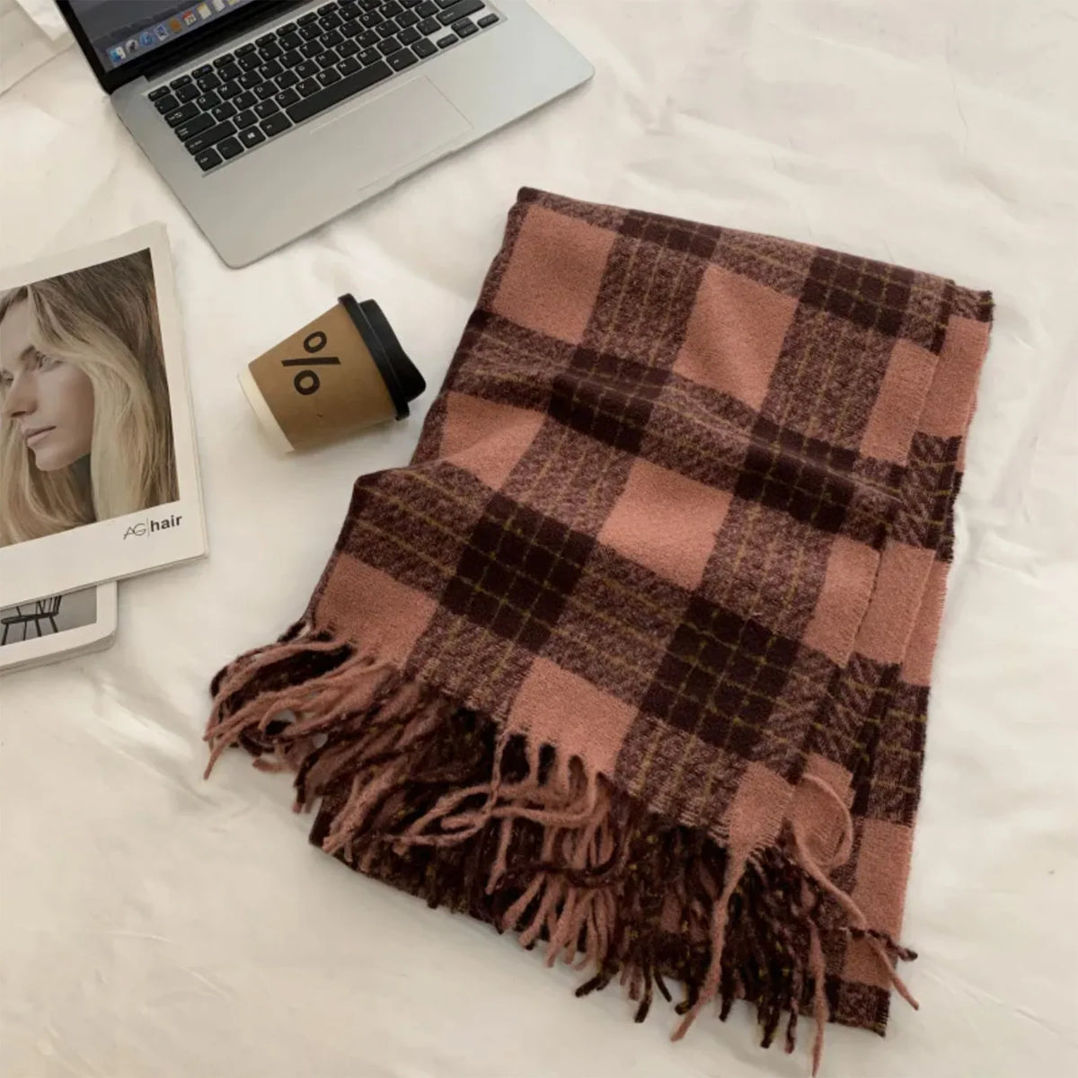 Look by M Rosewood Check Scarf