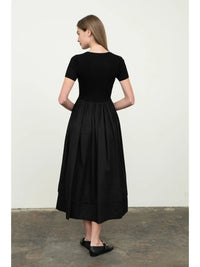 Moon River Mixed Media Short Sleeve Dress