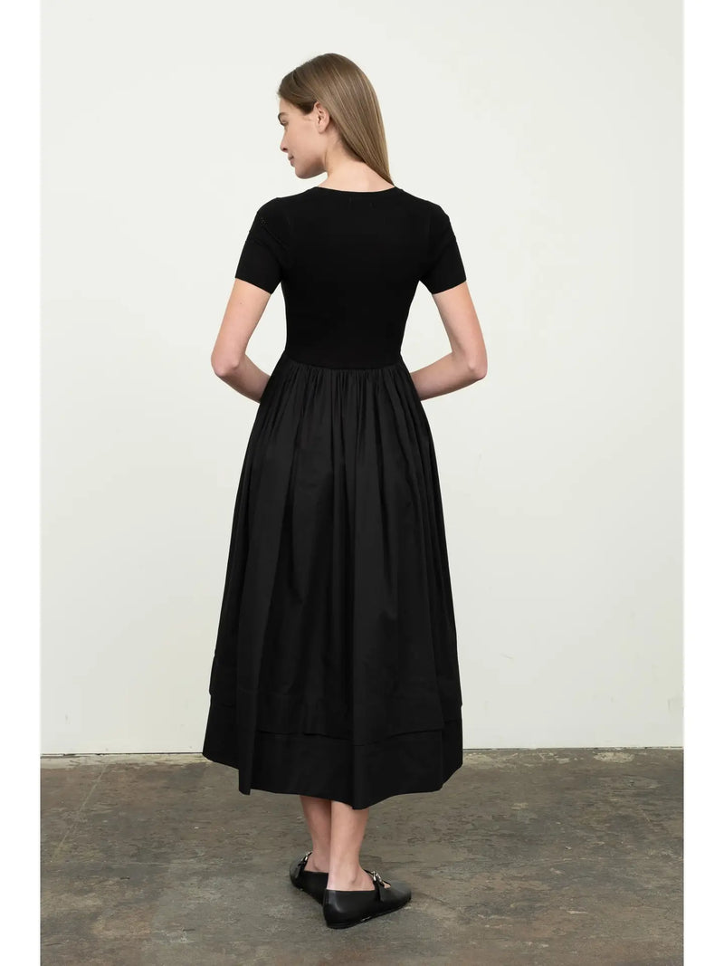 Moon River Mixed Media Short Sleeve Dress
