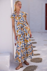 Oliphant Ruffle Collar Poppy Print Maxi Dress