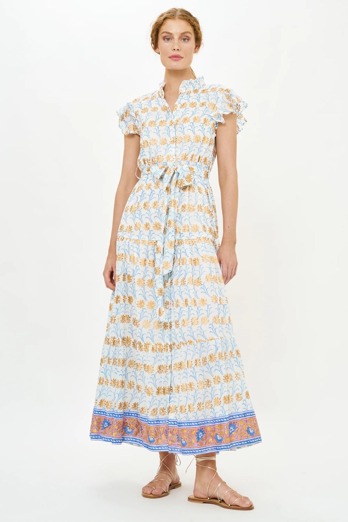 Oliphant Ruffle Collar Button Maxi Geneva Blue