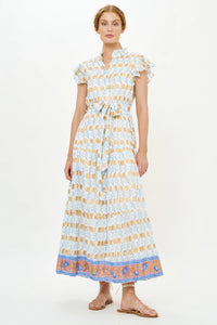 Oliphant Ruffle Collar Button Maxi Geneva Blue