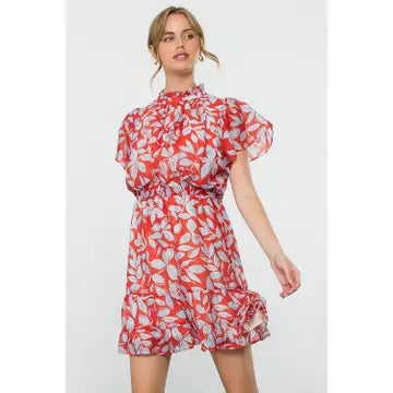 THML Flutter Sleeve Print Dress