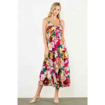 THML Floral Tiered Midi Dress