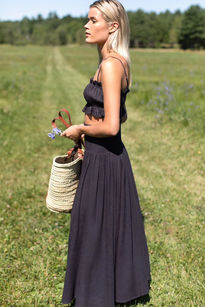 Emerson Fry Smocked Linen Maxi Skirt