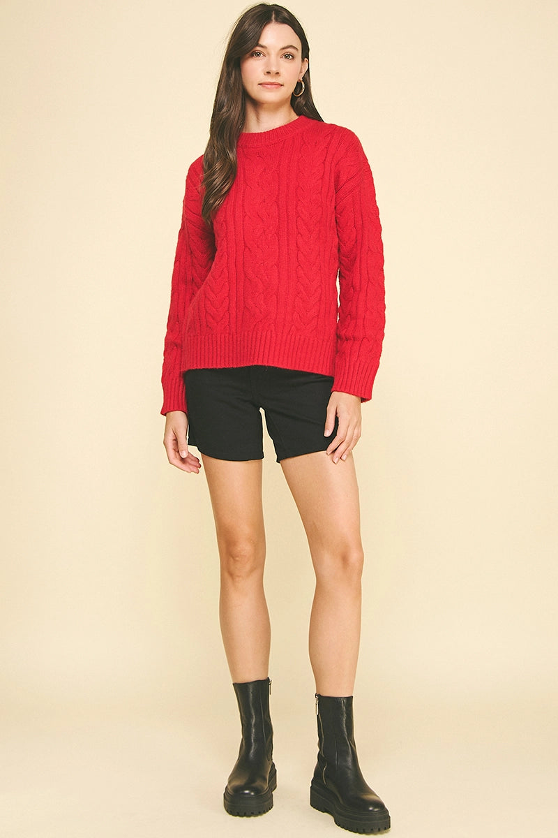 Pinch Cable Knit Crew Sweater