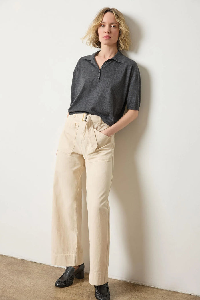 Lilla P Drop Shoulder Stripe Polo Sweater