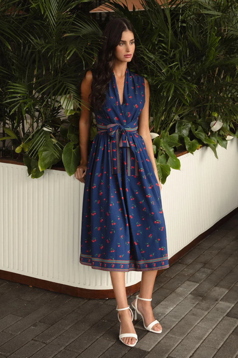 Shoshanna Thorton Cherry Print Dress Final Clearance Navy Cherry Print / 0