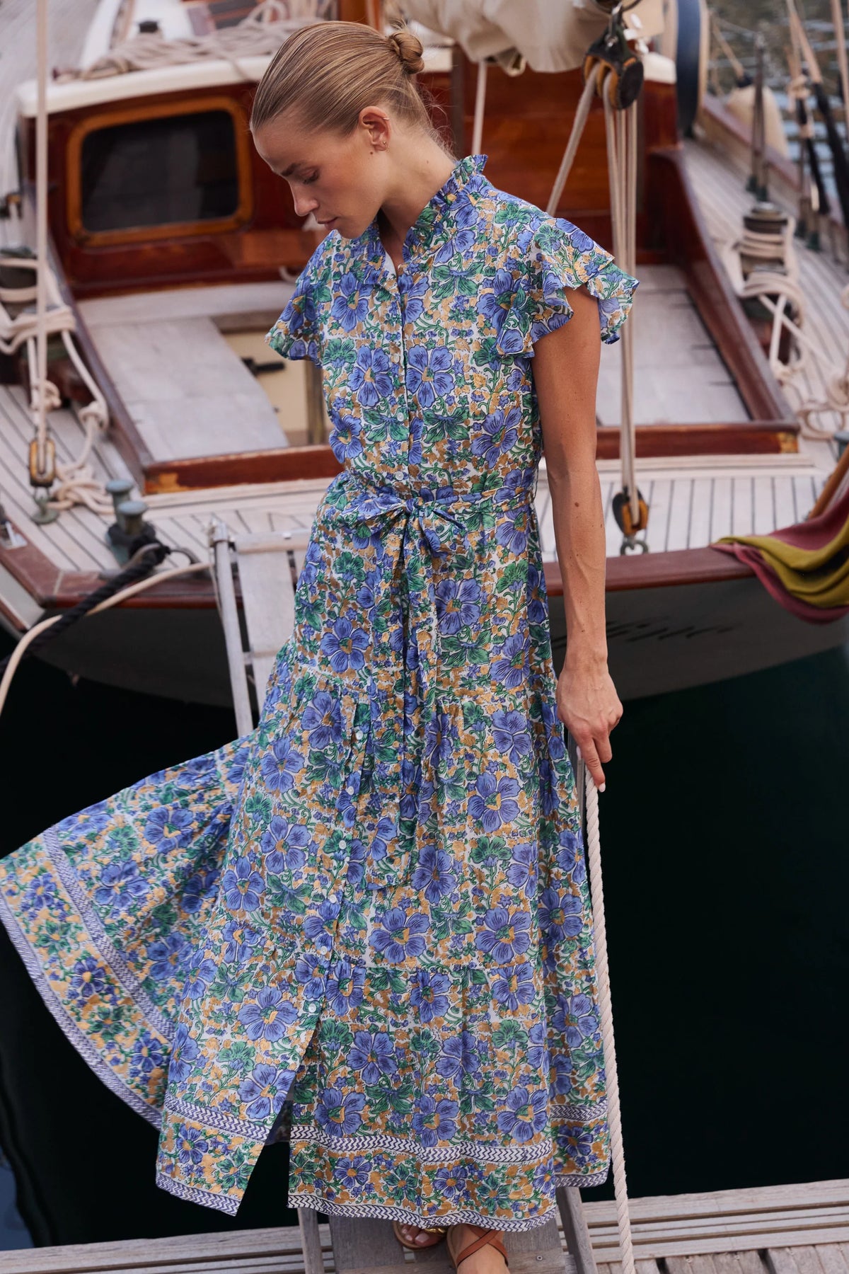 Oliphant Ruffle Collar Button Maxi Dress