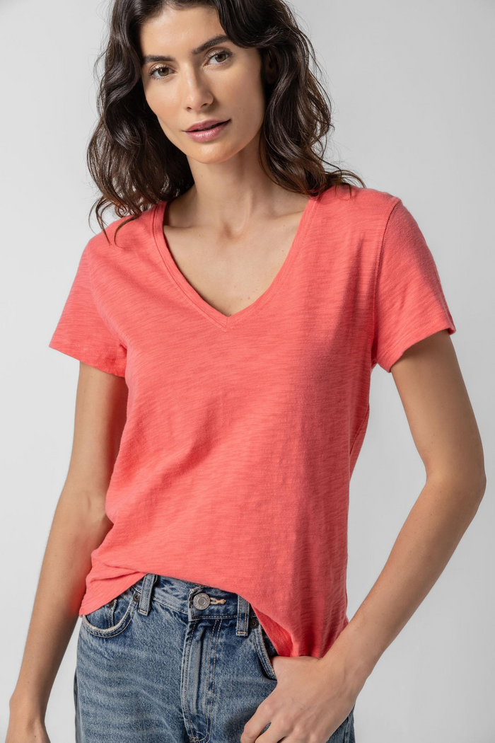 Lilla P Short Sleeve Slub V-Neck