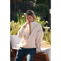 In February Gingham Trim Sherpa Half-Zip Pullover
