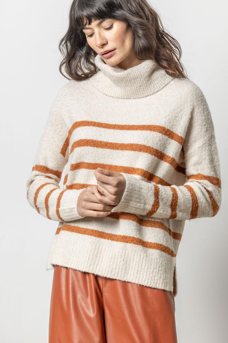 Lilla P Striped Boucle Turtleneck Sweater