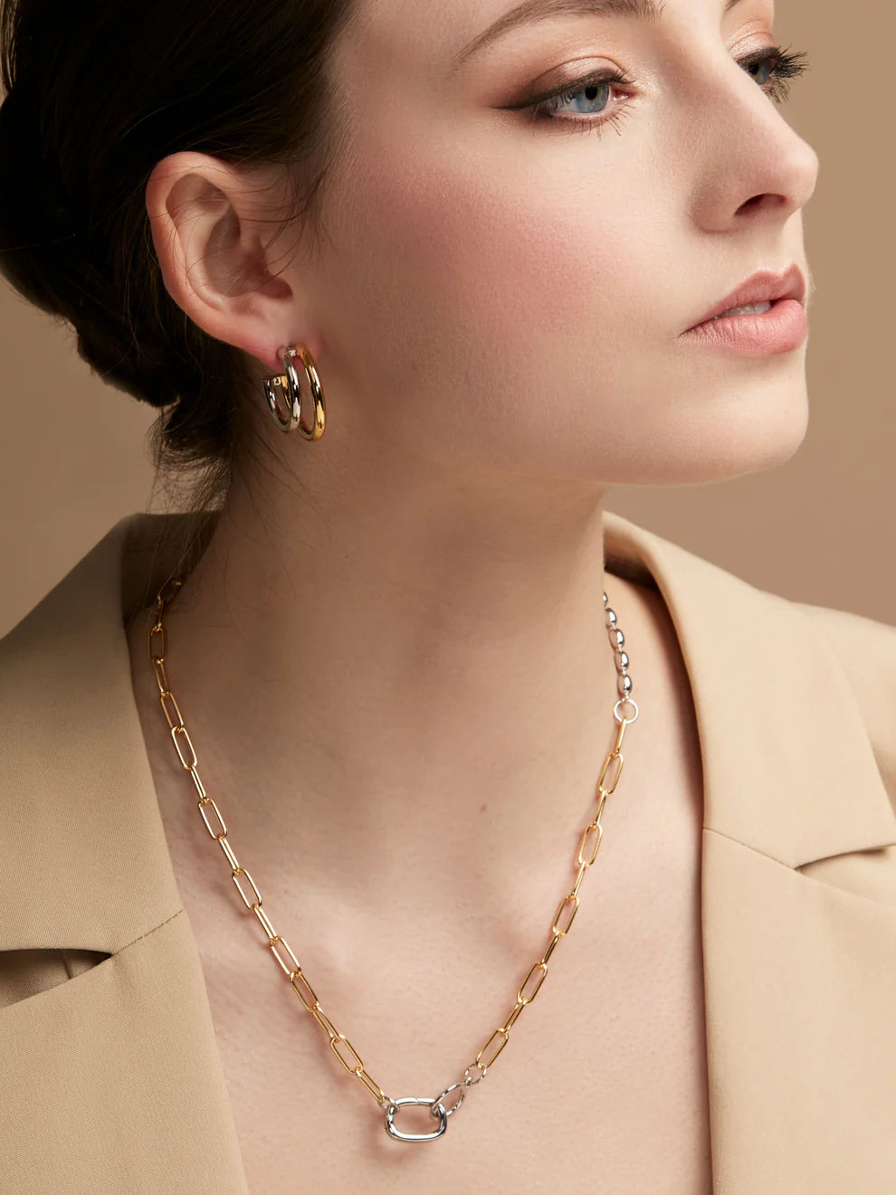 RHO Jewelry Two Tone Double Hoop Earrings