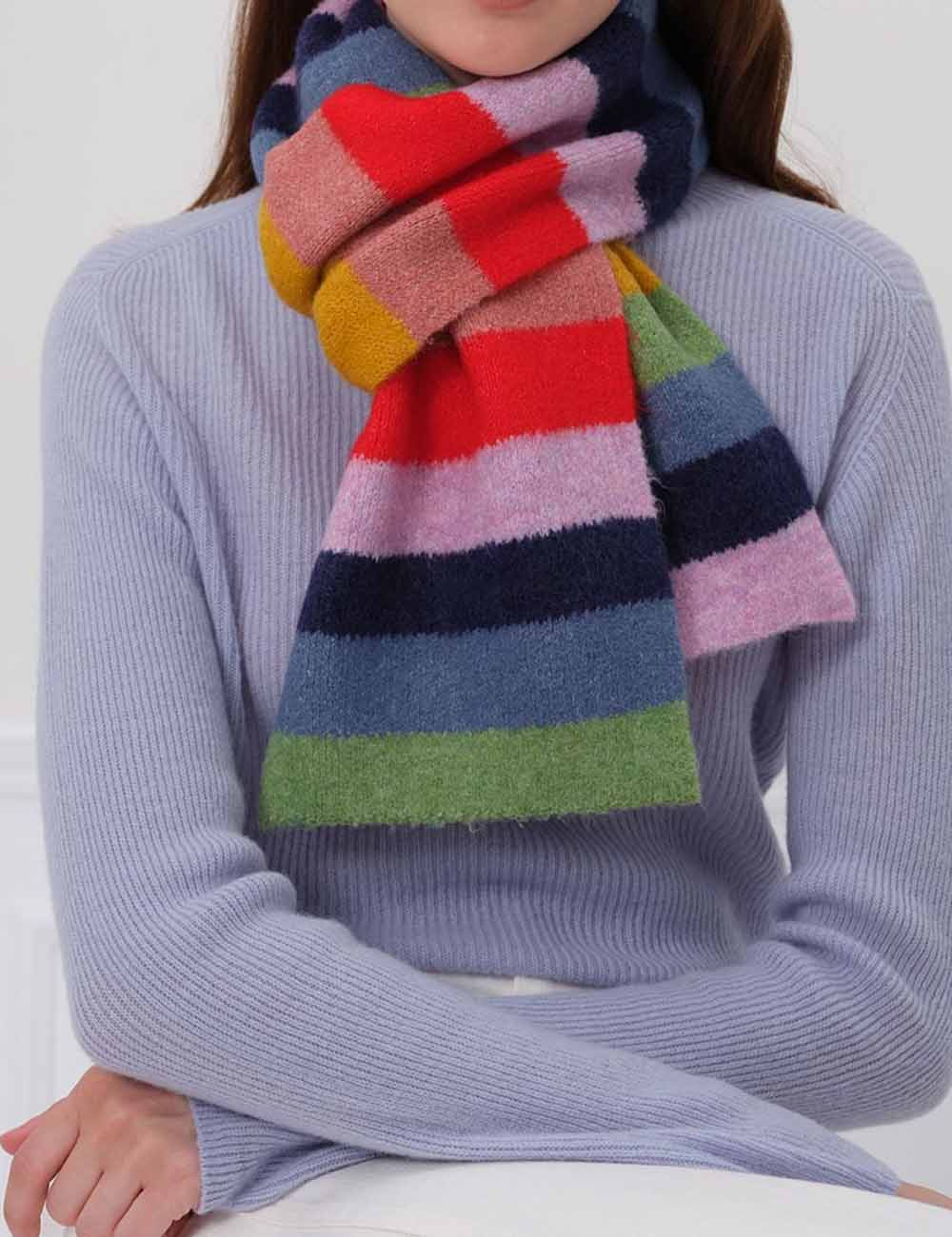 Contrast Striped Wool Knit Scarf