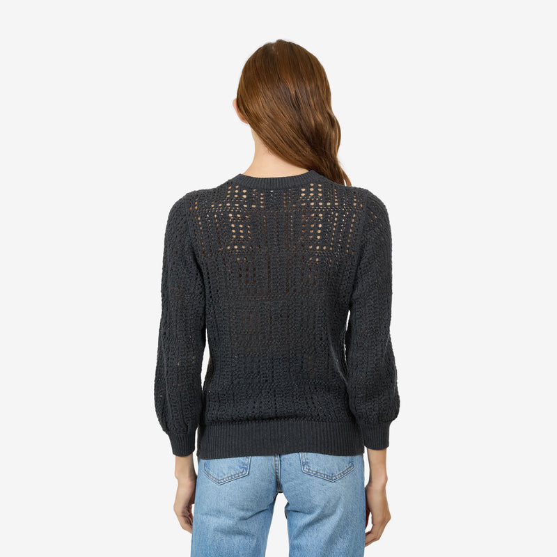 Autumn Cashmere Puff Sleeve Tile Stitch Crew