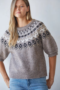 By Together Short Sleeve Fair Isle Sweater