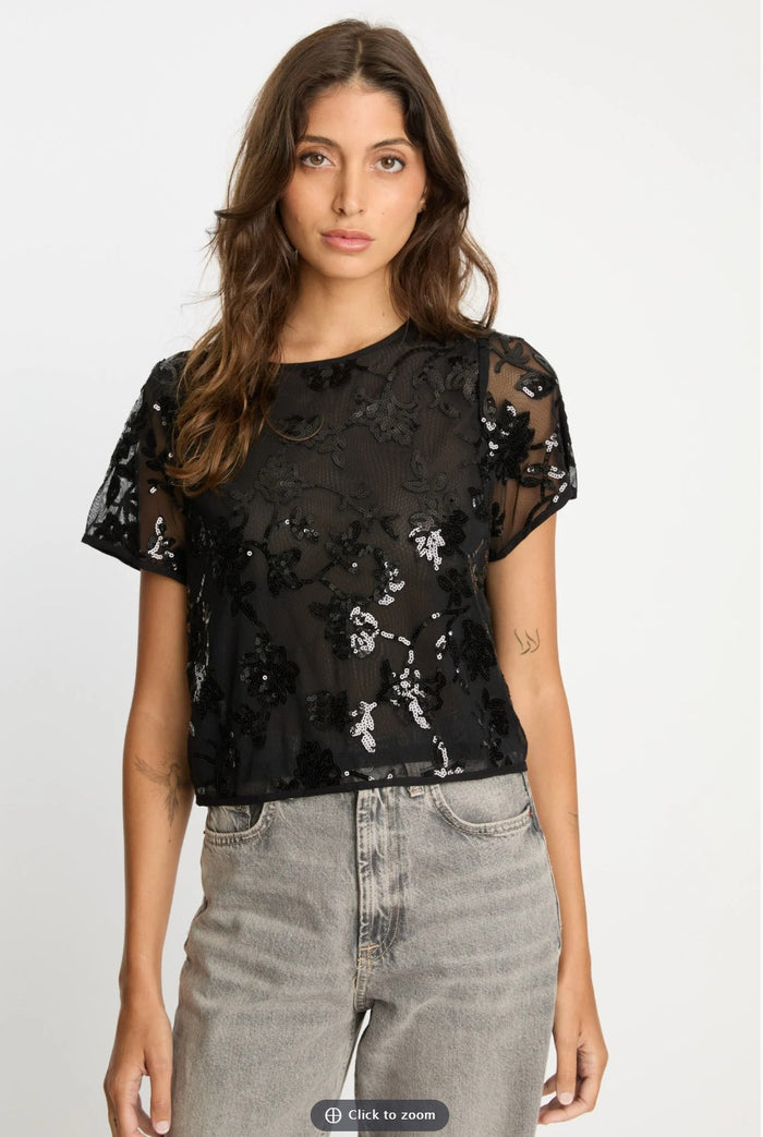 Caballero Black Sequin Lace Top