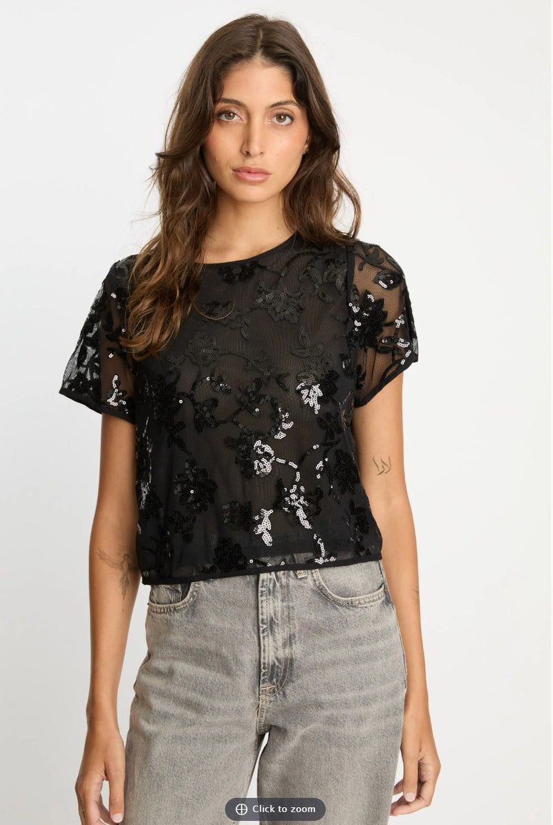 Caballero Black Sequin Lace Top