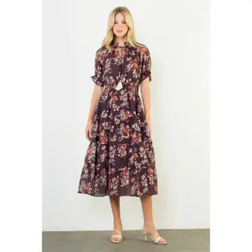 THML Short Sleeve Floral Print Maxi Dress