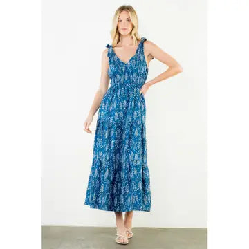 THML Fish Print Tiered Maxi Dress