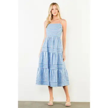 THML Thin Strap Pattern Tiered Dress