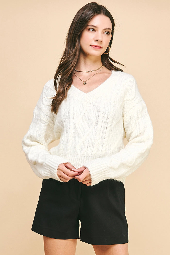 Pinch Textuerd Cable Knit Crop Sweater