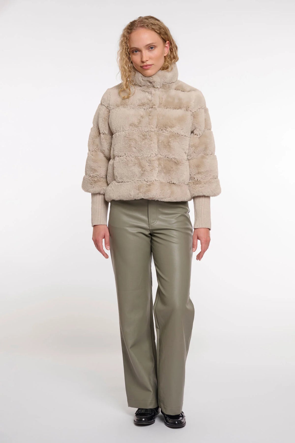 Rino & Pelle  Feline Faux Fur Jacket with Knit Sleeves