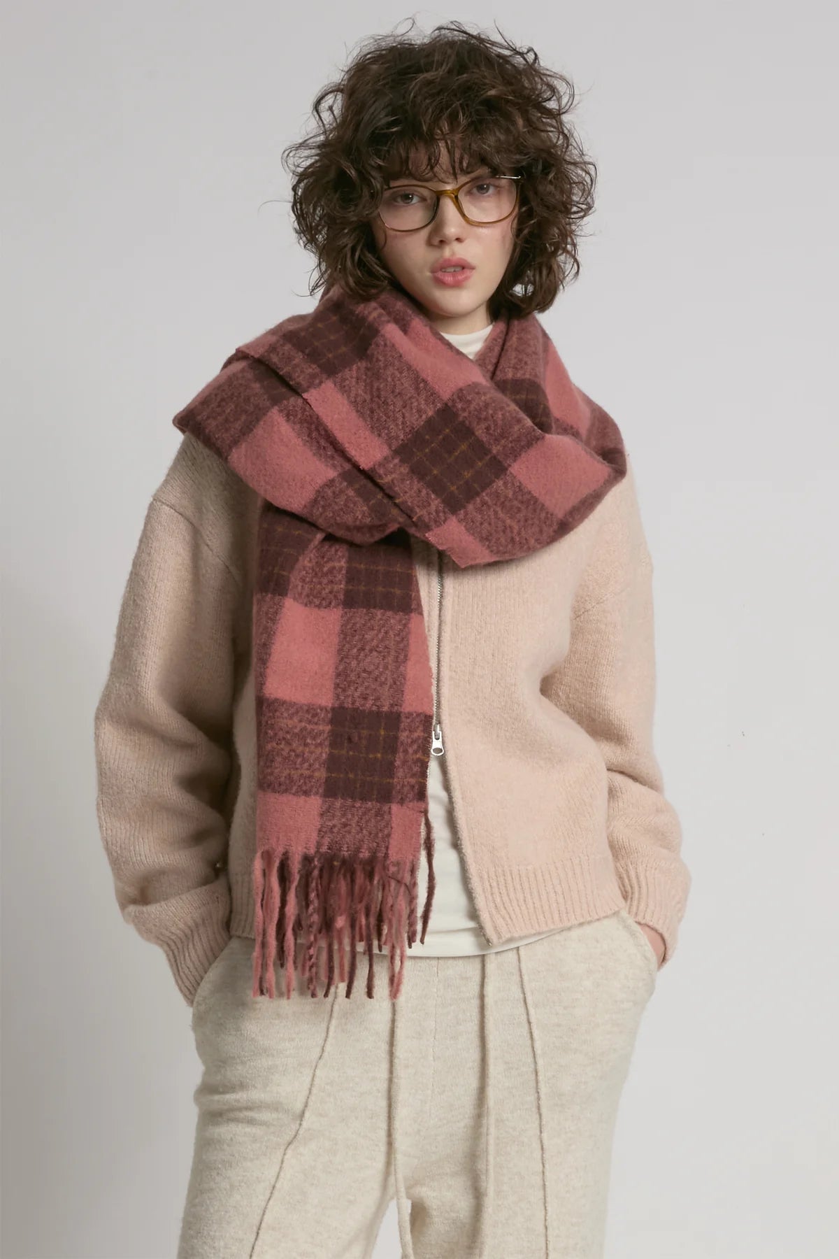 Look by M Rosewood Check Scarf
