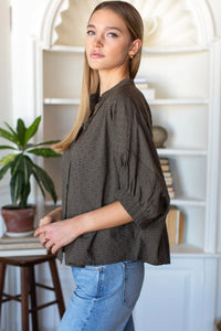Emerson Fry Mandarin Collar Top Olive Grove Swiss