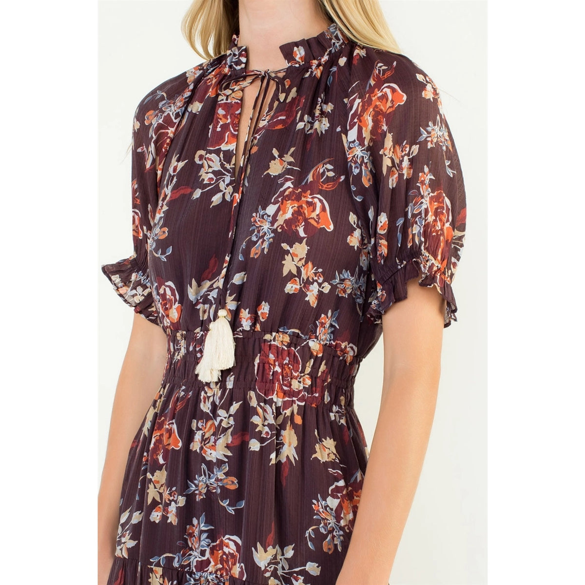 THML Short Sleeve Floral Print Maxi Dress