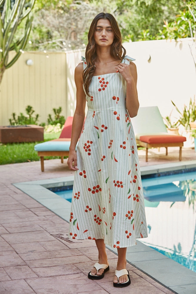 By Together Striped Veggie Print Sleeveless Maxi Dress