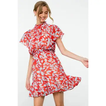THML Flutter Sleeve Print Dress