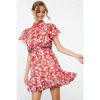 THML Flutter Sleeve Print Dress