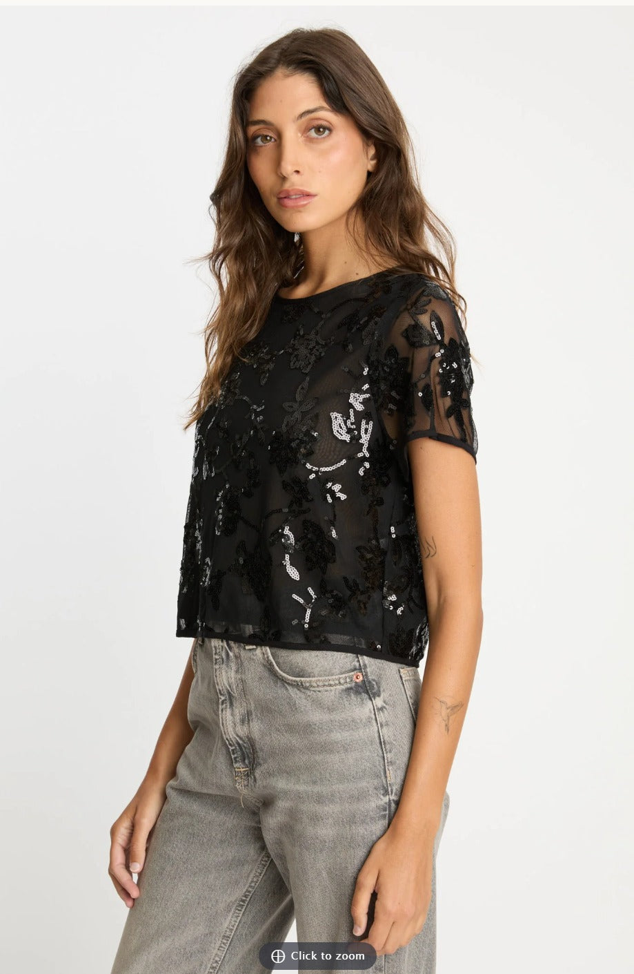 Caballero Black Sequin Lace Top