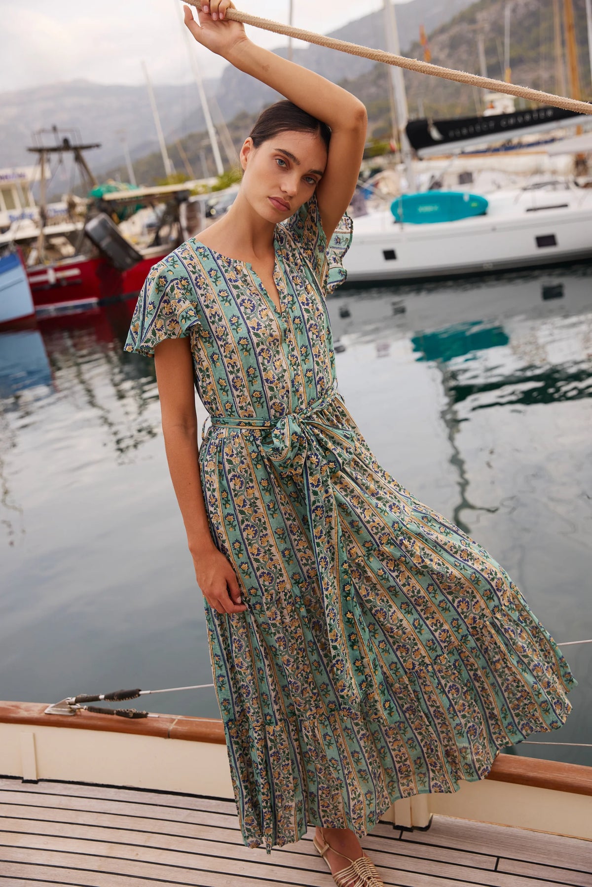 Oliphant V-Neck Maxi Dress Taj Aqua