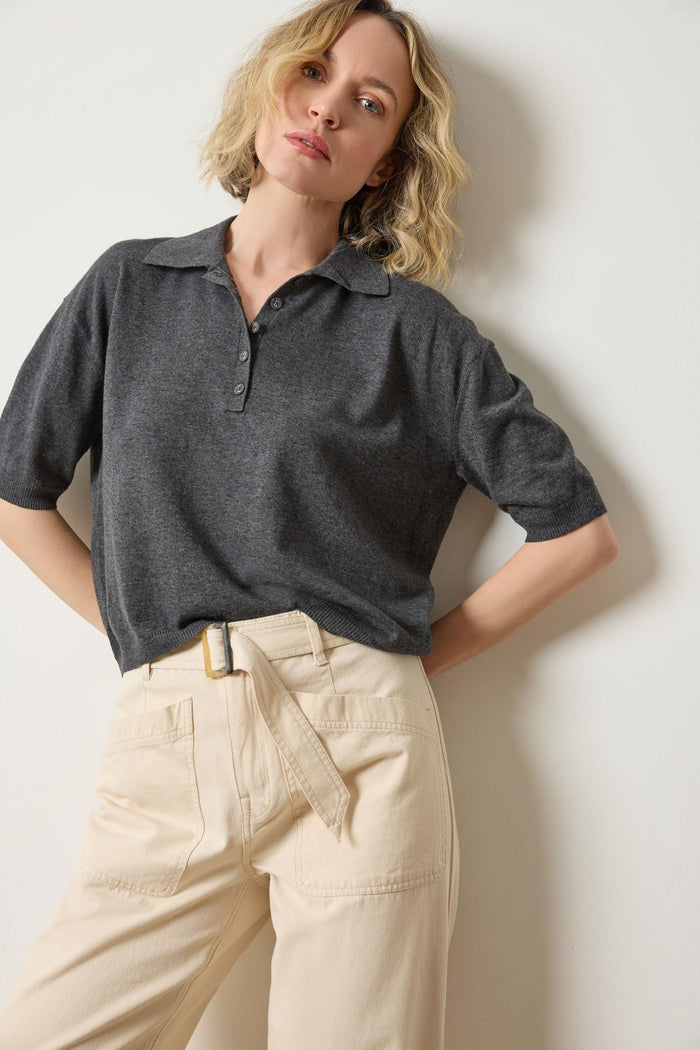 Lilla P Drop Shoulder Stripe Polo Sweater