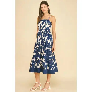 Pinch Bold Floral Print Tiered Midi Dress