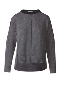 Kinross Cashmere Exposed Seam Hi-Low Crew Sweater