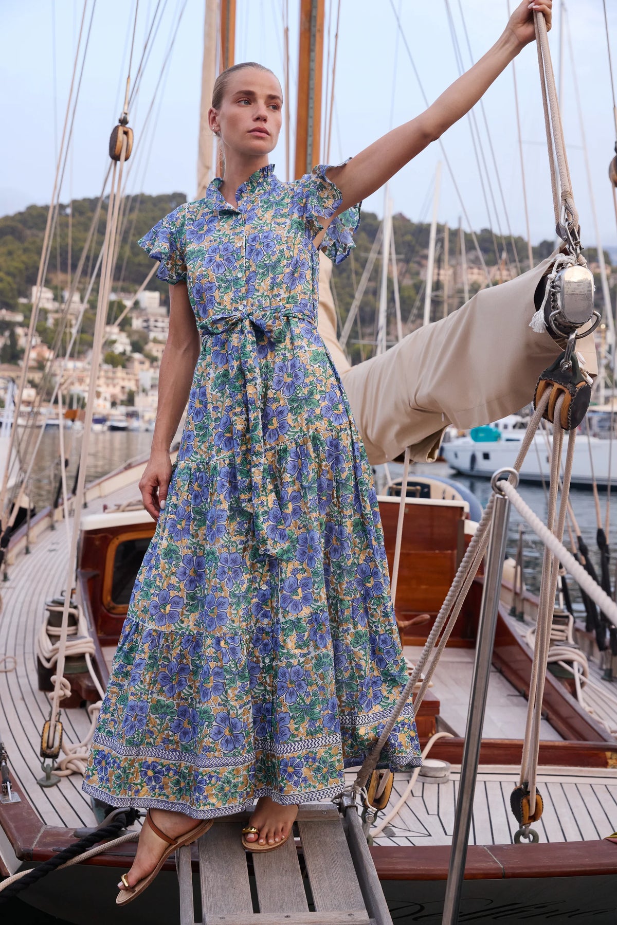 Oliphant Ruffle Collar Button Maxi Dress