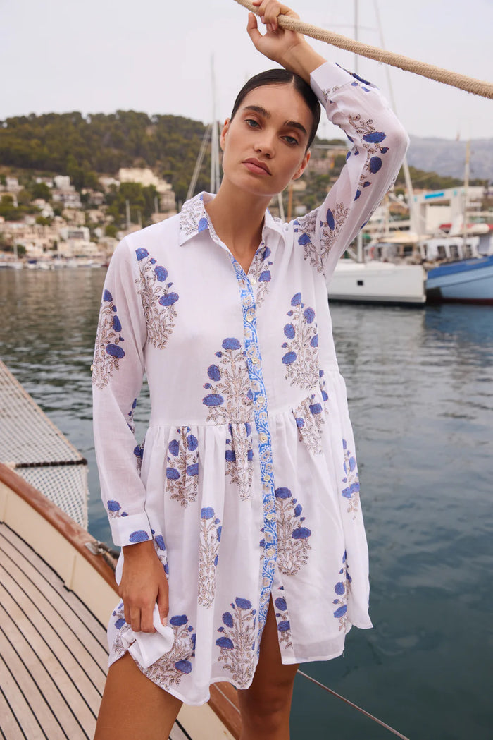 Oliphant Long Sleeve Mini Shirt Dress Laguna Blue