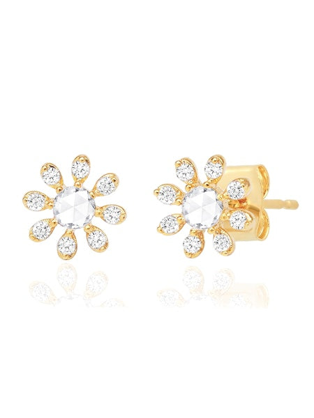 Tai CZ Petal and Clear Stone Flower Studs
