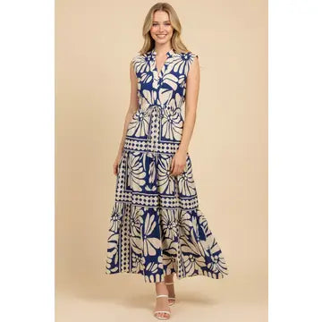 Pinch Floral & Geometric Tiered Maxi Dress